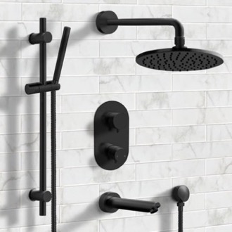 Tub and Shower Faucet Matte Black Thermostatic Tub and Shower Faucet Set with Handheld Remer TSR32